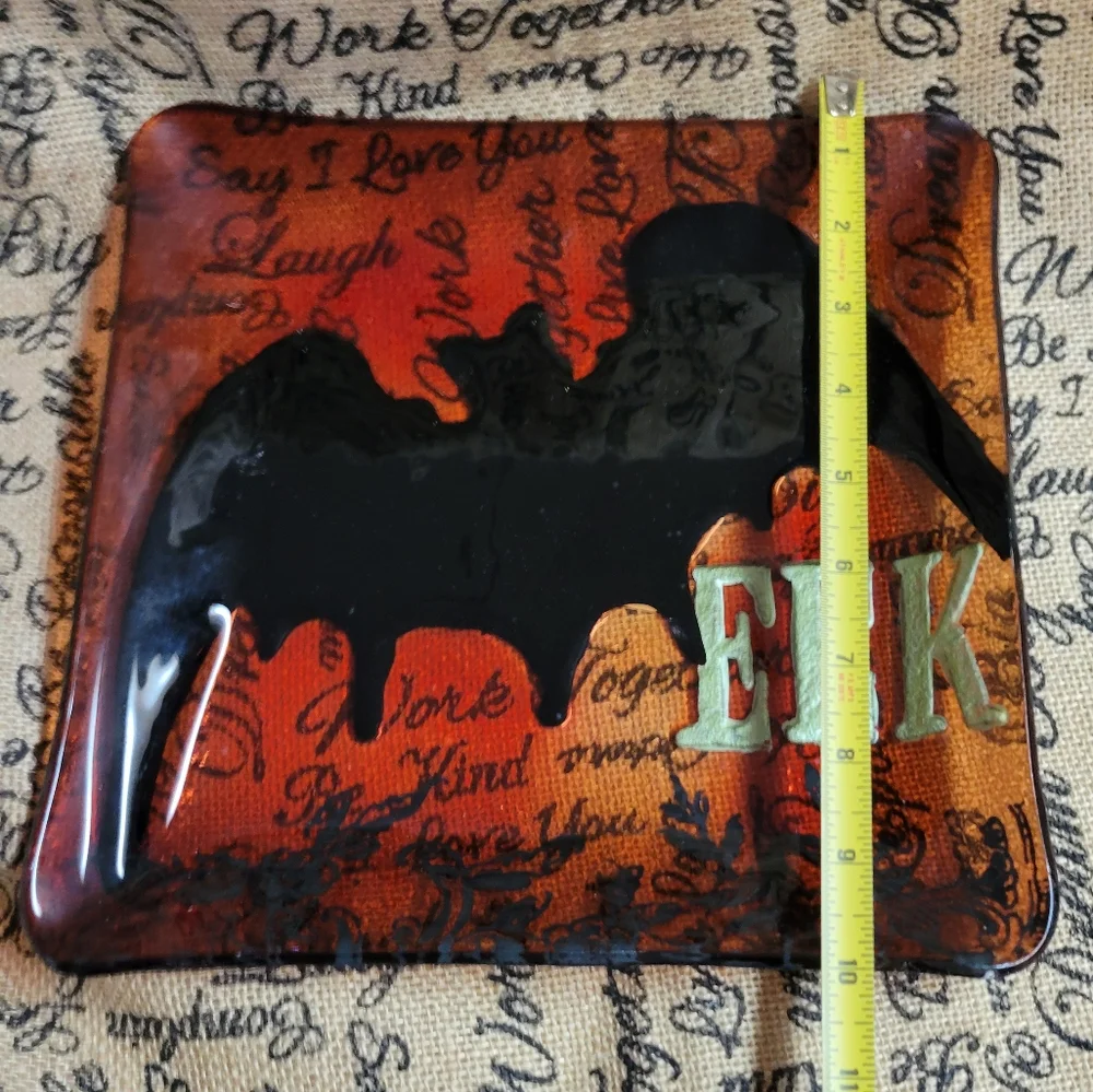 Halloween orange glass 10 × 10 square platter EEK with bat